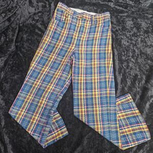 Sears Toughskins Blue, Yellow & Red Plaid Bellow Bottoms, size 6X Slim (19x18)